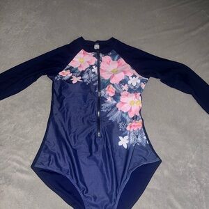 Floral Navy Kids One Piece Swimsuit